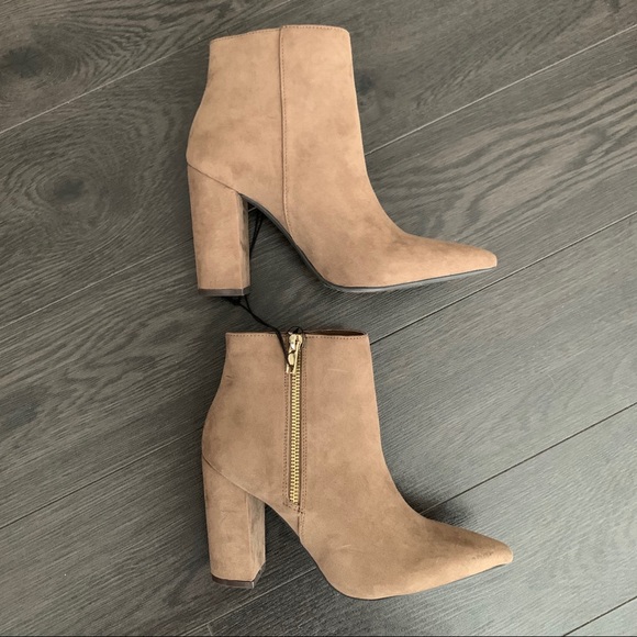 Forever 21 Shoes - F21 Taupe Faux Suede Heeled Ankle Boots Sz 5.5